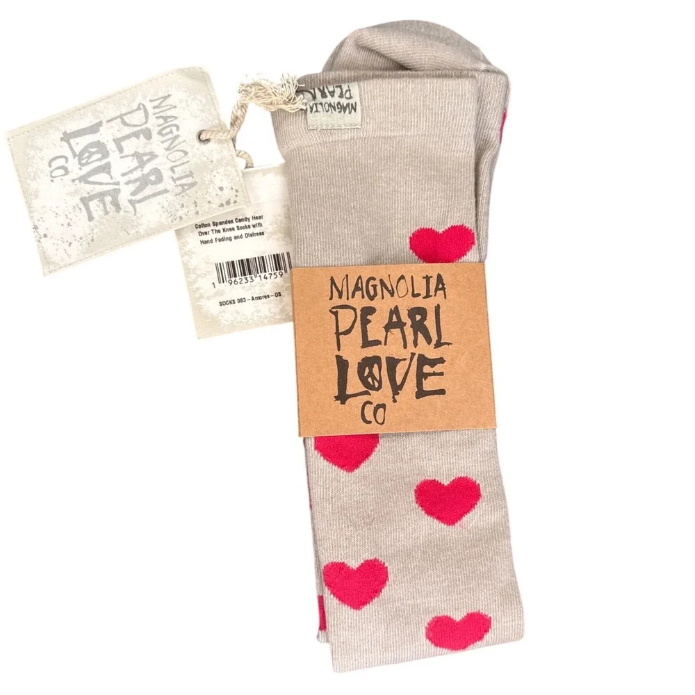 Magnolia Pearl Gray Hearts Over The Knee High Socks NWT ❤️♥️